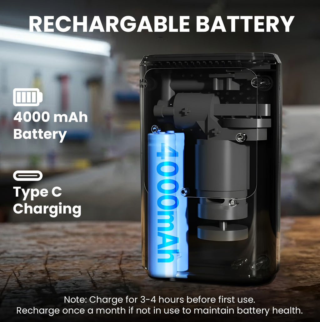 Pixxo Pump Portable Tyre Inflator, (4000mAh Battery +12V Car Port), 150PSI Air Compressor for Cars, Bikes, Motorcycles, Balls