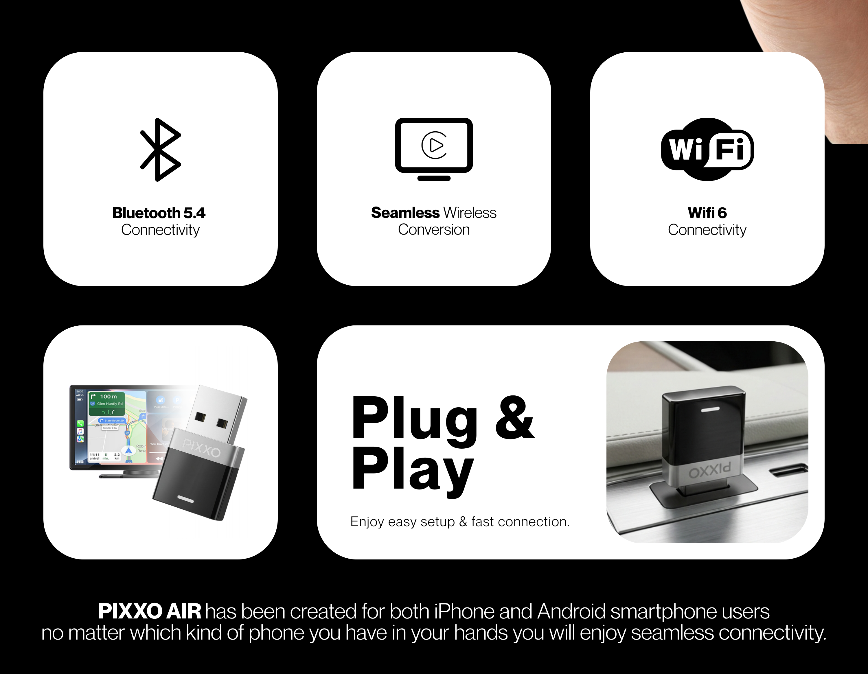 Pixxo Air - Wireless Android Auto & CarPlay Adapter